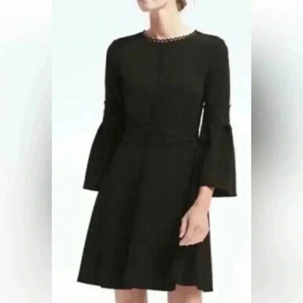 Banana Republic Black Midi Dress 3/4 Bell Sleeve Size 6